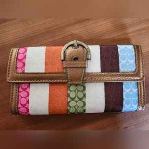 Vtg Coach 6744 Soho Multi Color Stripe Wallet with Buckle Detail.